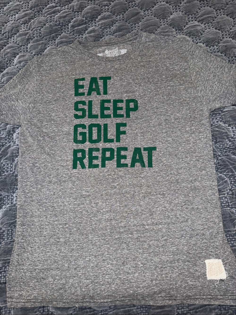 Original Retro Brand Gray Tee with Green "EAT SLEEP GOLF REPEAT" Print